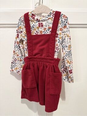 Wonder Nation Corduroy Pinafore Skirt with Floral Long Sleeve Tee